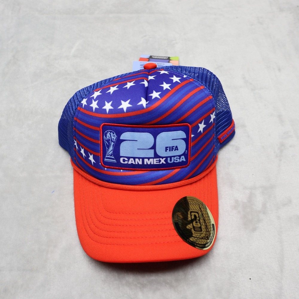 FIFA Hat Unisex One‎ Size Red Blue Mesh T2 Foam Trucker CAN MEX USA Football NEW